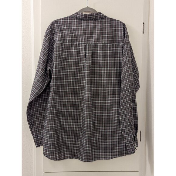 Y2K Anchor Blue Mens Plaid Button-Up Long Sleeve Shirt L Red/Black/Gray - Picture 6 of 6